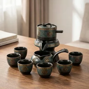 8pcs Ceramic Tea Set Rotary Teapot and Cups